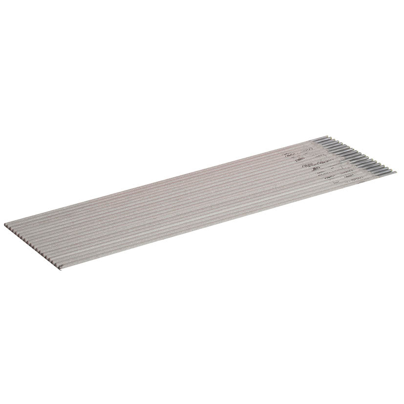 Electrodos de soldadura con revestimiento gris para acero inoxidable 316L presentados fuera de su embalaje.
