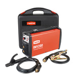 Kit completo de soldadura RATIO INV200 con maletín rígido negro, pinza de masa y porta-electrodos.