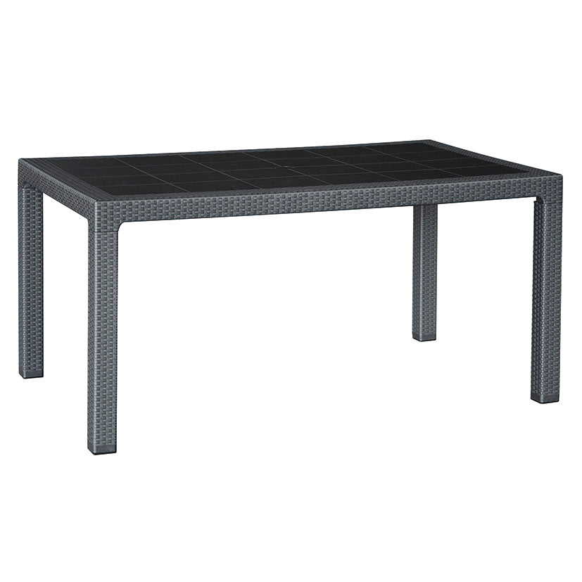 Mesa de jardín rectangular Elegance en resina imitación ratán color antracita 150x90 cm.