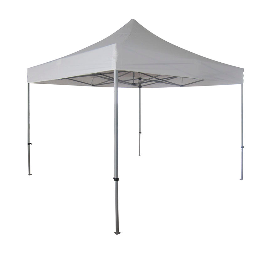 Carpa plegable blanca de 3x3 metros con estructura de acero y altura extra de 3.20 metros para eventos.