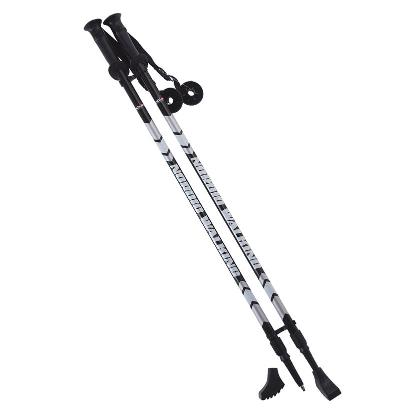 Pareja de bastones telescópicos de aluminio para senderismo y nordic walking con mangos ergonómicos negros