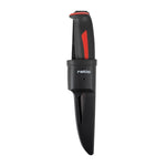 Cuchillo multiusos RATIO 6964 insertado en su funda protectora de polipropileno con clip para cinturón.