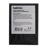 Filtro de carbón activo Habitex H1200 antibacteriano y desodorizador, vista frontal del envase con especificaciones.