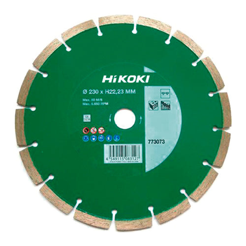 Disco de diamante segmentado HiKOKI de 230mm para corte de materiales de construcción y piedra.