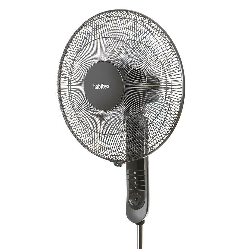 Detalle del cabezal de 45 cm y panel de control frontal del ventilador Habitex VPR45