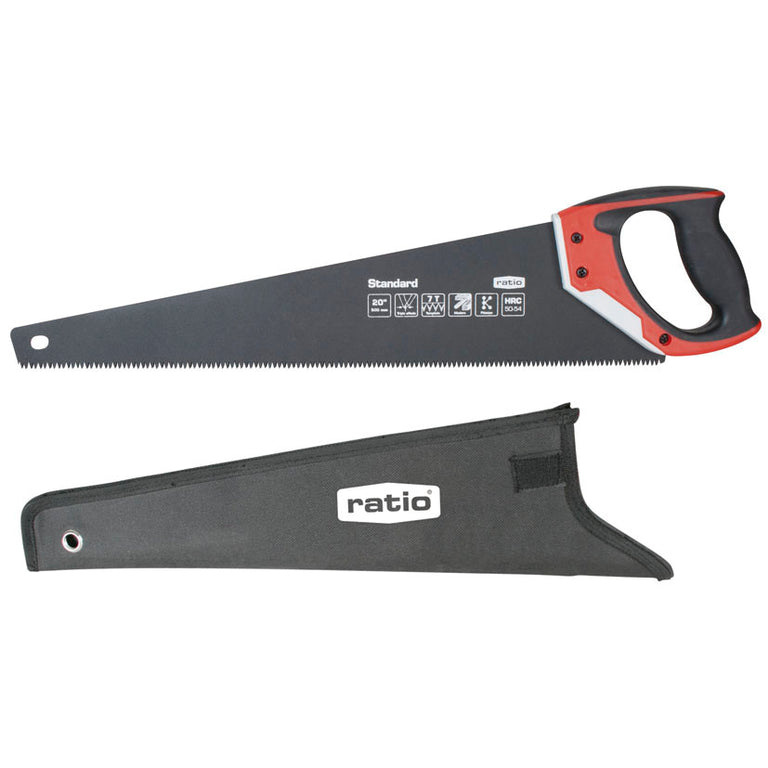 Serrucho de mano RATIO Standard con hoja negra de acero teflonado y funda de transporte de nylon