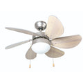 Ventilador de techo Habitex VTR3300 con aspas acabado madera y luz central blanca.