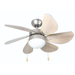 Ventilador de techo Habitex VTR3300 con aspas acabado madera y luz central blanca.
