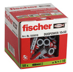 Caja de 50 unidades de tacos Fischer Duopower medida 10x50 mm para construcción