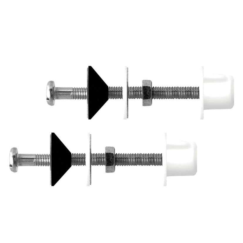 Juego de dos tornillos de fijación Fominaya M6x80mm en acero inoxidable para cisterna de inodoro con juntas y tuercas.