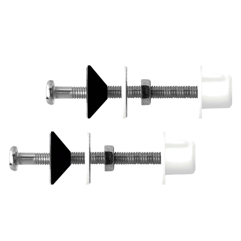 Juego de dos tornillos de fijación Fominaya M6x80mm en acero inoxidable para cisterna de inodoro con juntas y tuercas.