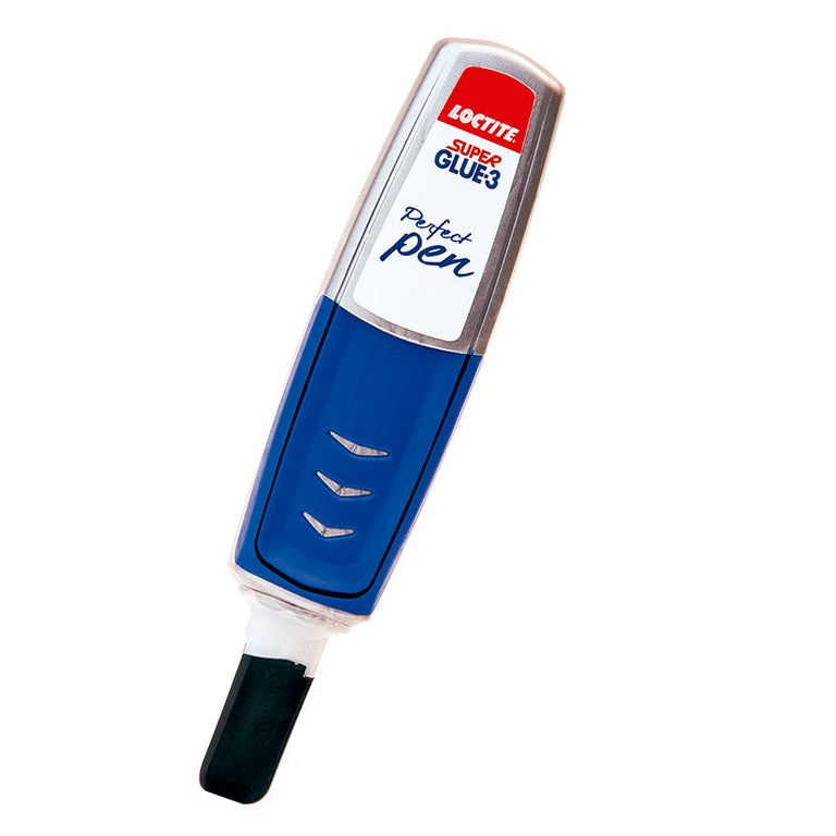 Detalle del aplicador en formato bolígrafo ergonómico Loctite Perfect Pen con tapón.