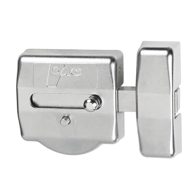 Cerrojo de seguridad SAG CSI cromado brillante con barra de hierro y carcasa de zamak