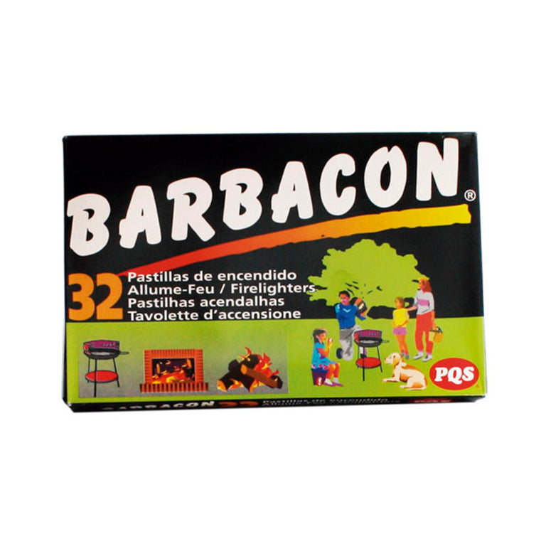 Caja de 32 pastillas de encendido rápido PQS Barbacon para barbacoas, chimeneas y estufas.