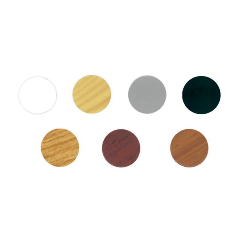 Muestrario de acabados y colores de tapones adhesivos CELO Magic Tap para tornillos de muebles