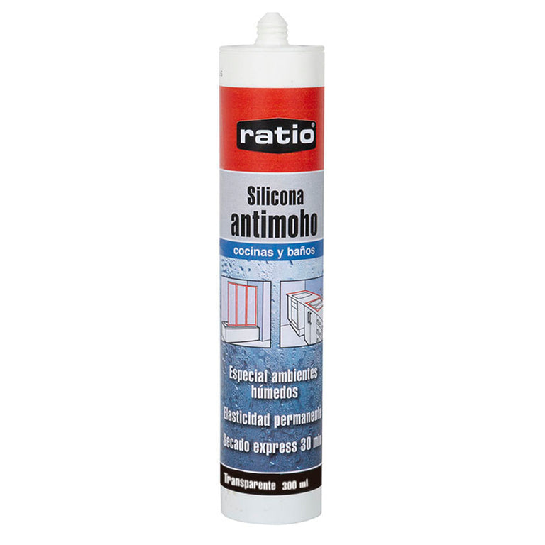 Cartucho de silicona antimoho RATIO transparente 300ml para cocinas y baños