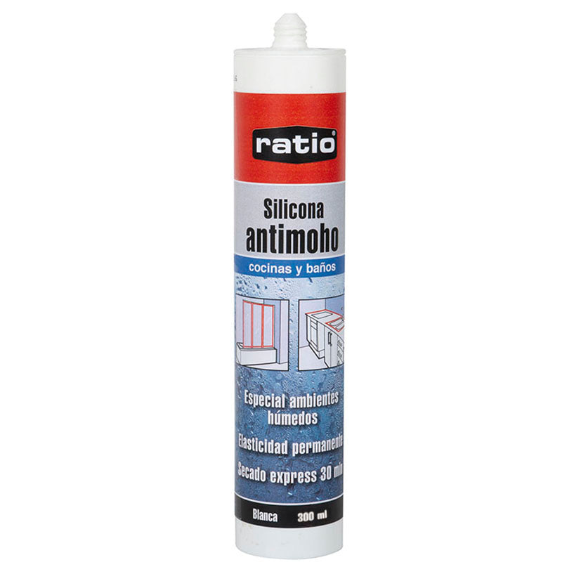 Cartucho de silicona antimoho RATIO blanca 300ml con protección fungicida