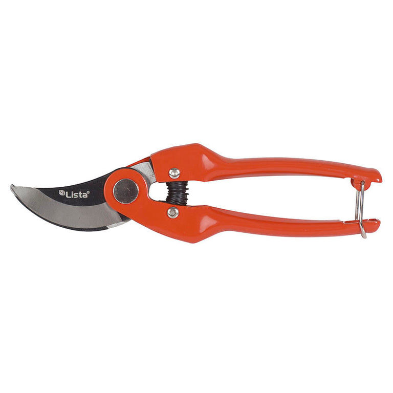 Tijera de poda profesional LISTA 6730 con sistema bypass y mangos ergonómicos de acero esmaltado color naranja.