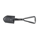 Pala plegable LISTA 3 en 1 extendida con mango triangular ergonómico y borde de sierra lateral.