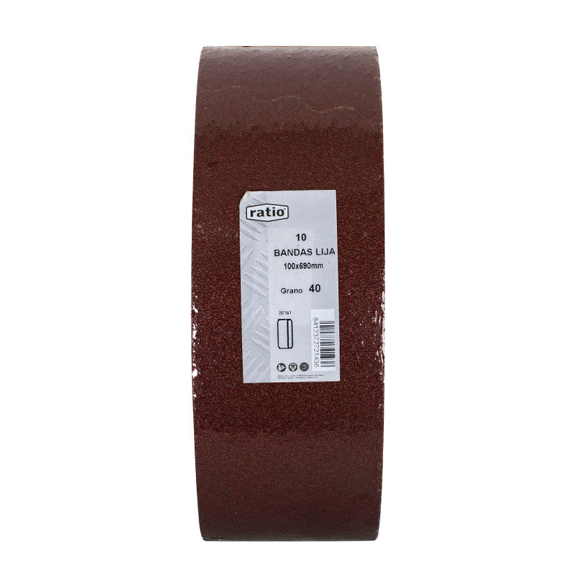 Pack de 10 bandas de lija RATIO 100x690mm grano 40 para lijadora de banda profesional