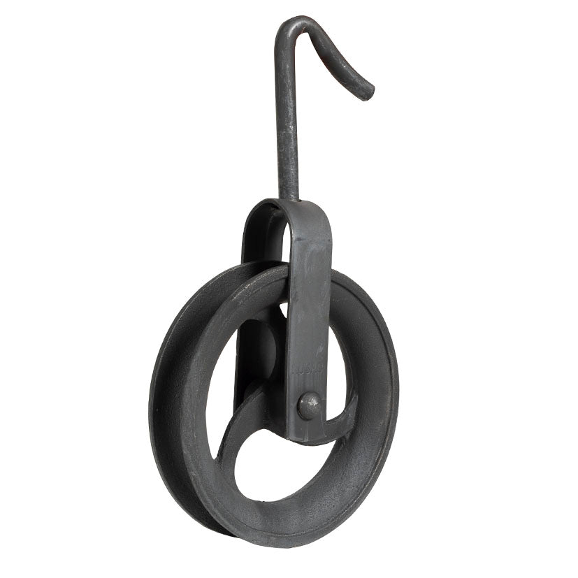 Polea de pozo sin guarda de 160mm fabricada en hierro fundido resistente.