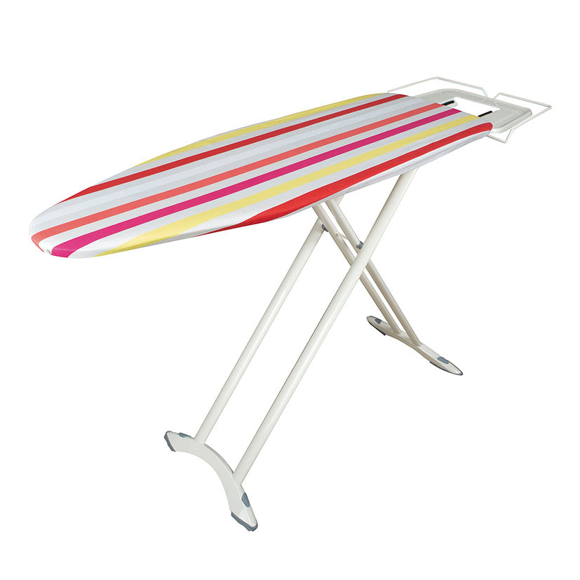 Tabla de planchar HABITEX Madeira abierta con funda de rayas y soporte para centro de planchado