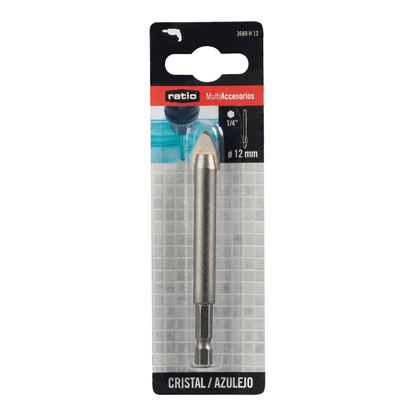 Presentación en blíster de la broca RATIO MultiAccesorios de 12mm para cristal y azulejo.