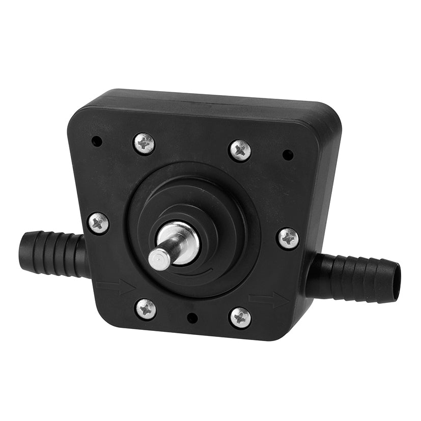 Bomba para taladro RATIO negra con vástago de 8mm y racores laterales para manguera de 1/2 pulgada