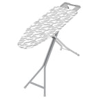 Tabla de planchar HABITEX Toscana abierta con funda estampada de plumas y estructura de acero gris estable.