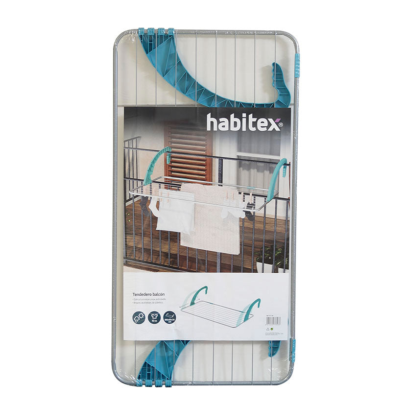 Embalaje del tendedero Habitex mostrando medidas de 105x55x25 cm y 10 metros de tendido