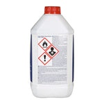 Etiqueta trasera de WD-40 5L con advertencias de seguridad y pictogramas de peligro.