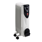 Vista lateral de radiador de aceite FM mostrando el recogecables inferior y diales de control.