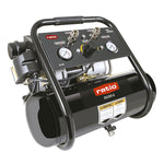 Compresor silencioso RATIO Silent-6 de 6 litros y 1HP con doble salida de aire y manómetros frontales.