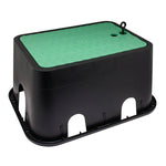Arqueta rectangular Aqua Control para 3 electroválvulas con tapa verde y cuerpo negro resistente
