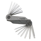 Juego de 14 llaves Allen y Torx RATIO 6140 desplegadas en formato navaja.
