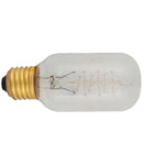 Bombilla incandescente decorativa DUOLEC T45 con filamento visto y casquillo E27 dorado.