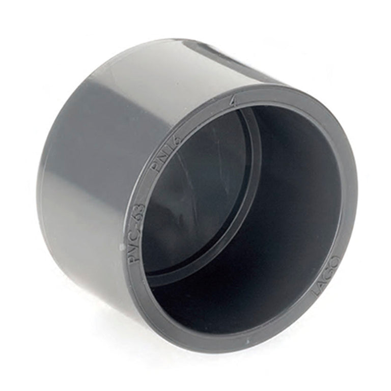 Tapón hembra de PVC gris para tubería de presión con marcado PN16 y PVC-63