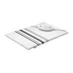 Almohadilla eléctrica Beurer HK 25 blanca con rayas grises y mando de control de temperatura.