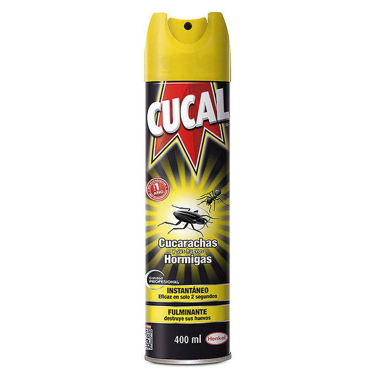 Aerosol insecticida Cucal de 400 ml para control de cucarachas, hormigas y sus huevos con acción instantánea.