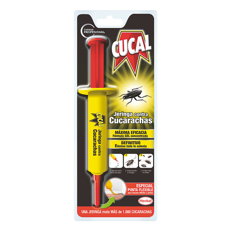 Blister de Jeringa CUCAL Profesional 10g con instrucciones de aplicación y detalle de punta flexible.