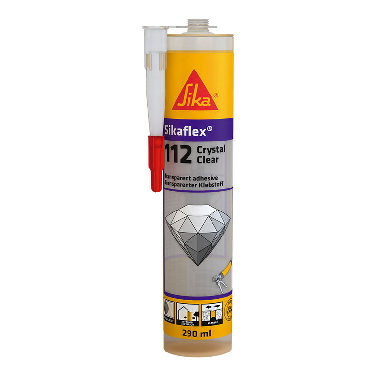Cartucho de adhesivo sellador transparente Sikaflex-112 Crystal Clear de 290ml con boquilla aplicadora