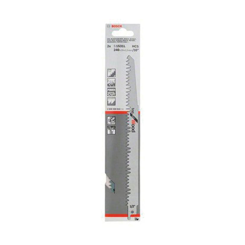 Blíster de 2 unidades de hojas de sierra sable Bosch S 1531 L con vástago universal de 1/2 pulgada.