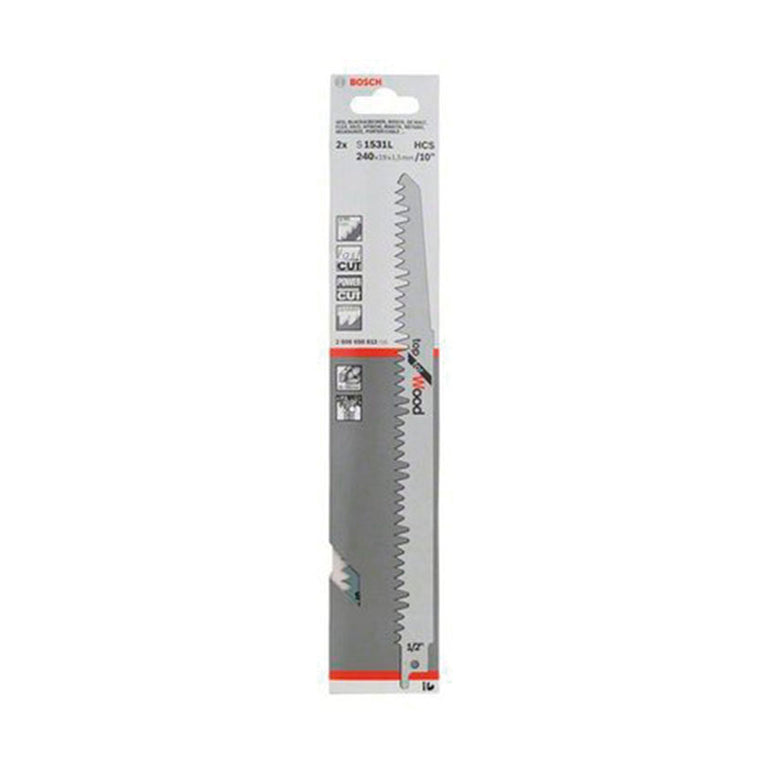 Blíster de 2 unidades de hojas de sierra sable Bosch S 1531 L con vástago universal de 1/2 pulgada.
