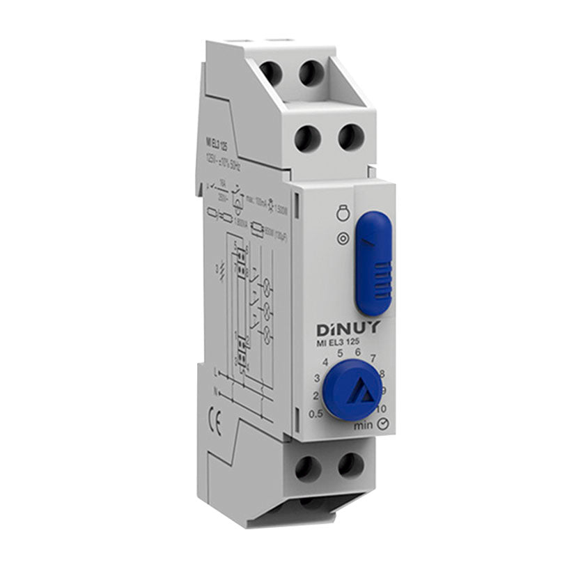 Minutero electrónico modular DINUY MI EL 3003 para carril DIN con regulador de tiempo y selector manual azul