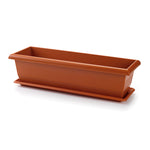 Jardinera rectangular 60cm imitación terracota con plato de drenaje a juego