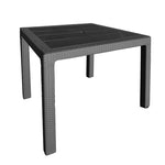 Mesa de resina cuadrada color antracita con acabado imitación ratán para jardín