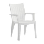 Silla de exterior Shaf Pacific blanca fabricada en plástico resistente para hostelería y hogar.