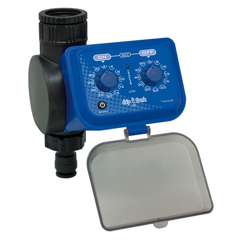 Programador de nebulización ALTADEX Drip&fresh con tapa protectora y diales de ajuste de frecuencia.