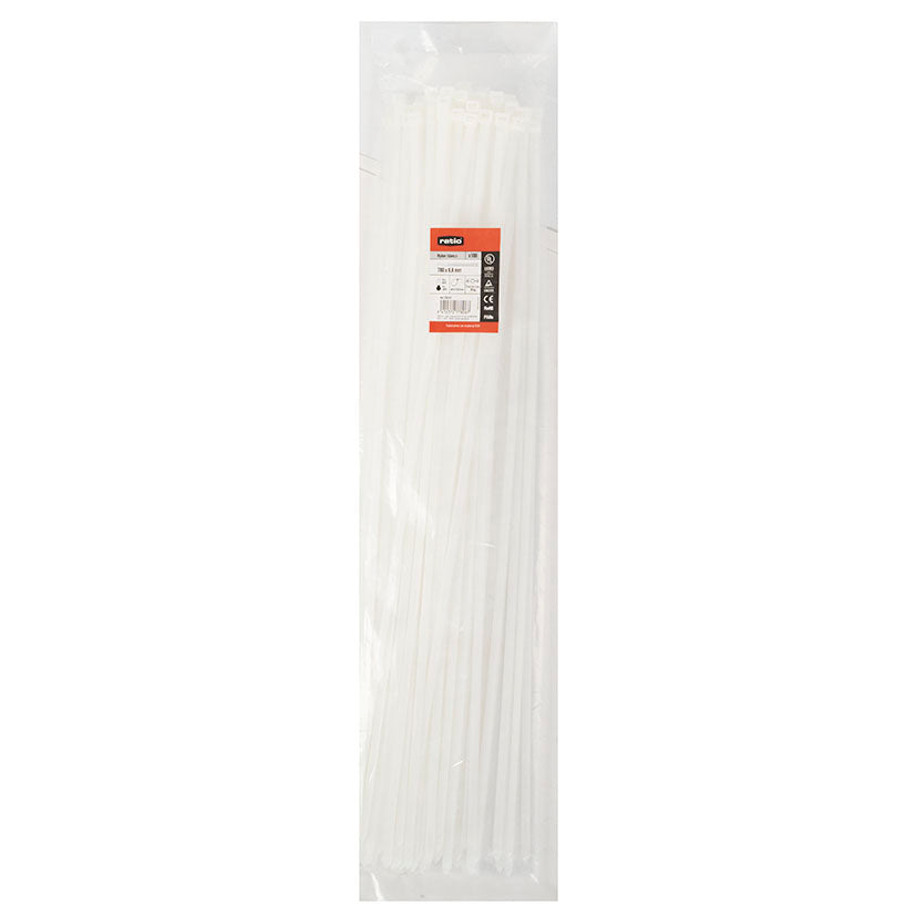 Bolsa de 50 unidades de bridas de nylon blancas RATIO 1000x12,4mm