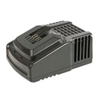 Cargador rápido RATIO para baterías de 20V con indicadores LED de estado de carga.